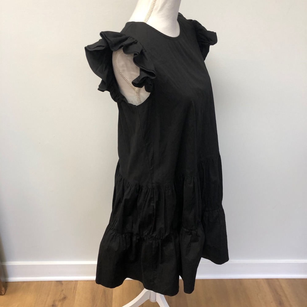 Pomander Place Tiered Mini Dress Womens Medium Black Flutter Sleeve Classic Boho - Picture 3 of 8